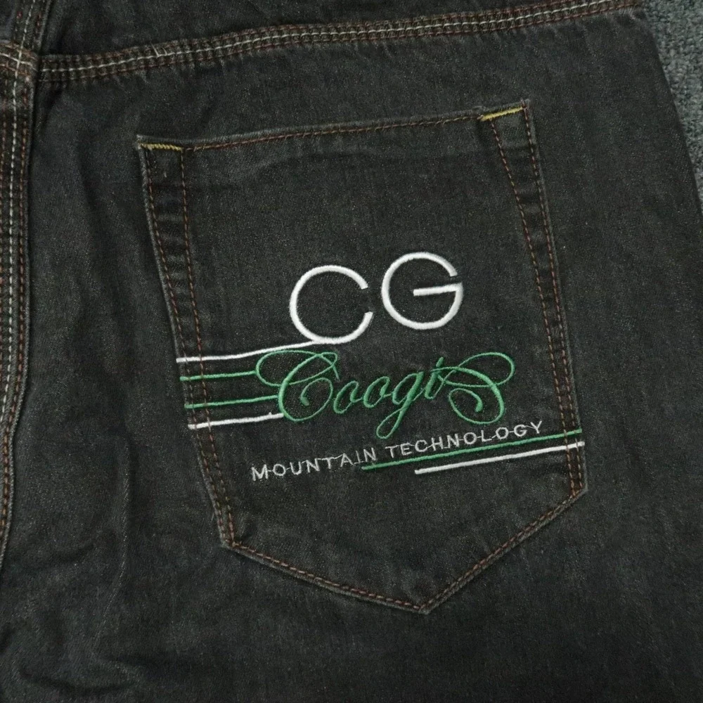 Coogi Jeans Mens 40x34‎ Black Straight Baggy Embroidered Pockets 5 Pocket